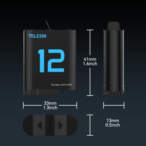Actual product image Telesin battery(double arc) for GoPro Hero12/11/ 10/9 (GoPro Hero 12, GoPro Hero 9, GoPro Hero 10, GoPro Hero 11)