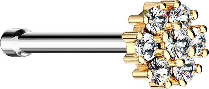 Star Piercing Nasenstecker gerade 14k vergoldet Blume mit Kristall (Chirurgenstahl 316L, Messing)