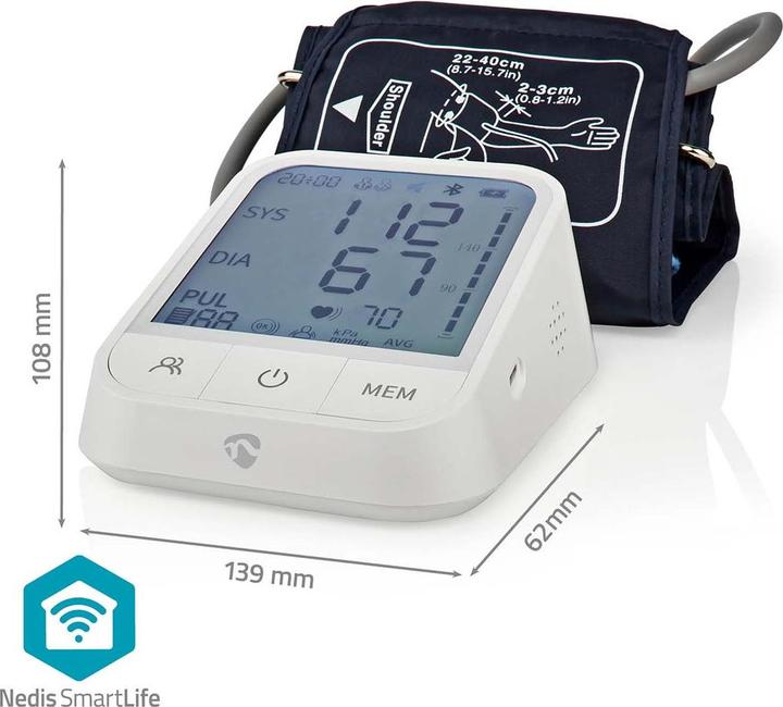 Actual product image Nedis SmartLife Blood Pressure Monitor | Arm | Bluetooth | LCD Display | 22 - 42 cm | Display of (Blood pressure monitor upper arm)