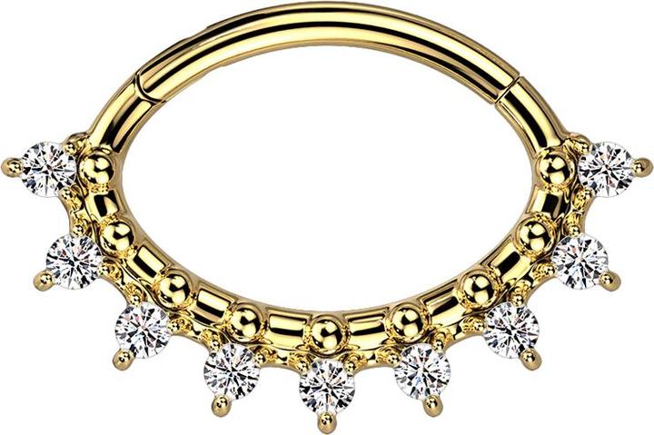 Produktbild Star Piercing Micro Segmentring klappbar vergoldet Oval neun Kristalle silber und Kugeln (Chirurgenstahl 316L, ohne Messing)