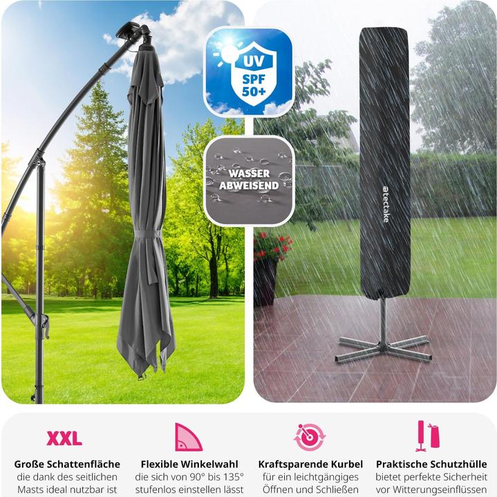 Immagine prodotto tectake Ombrellone Sunna LED-Solar con manovella 2,5 x 2,5 m (2.50 m)