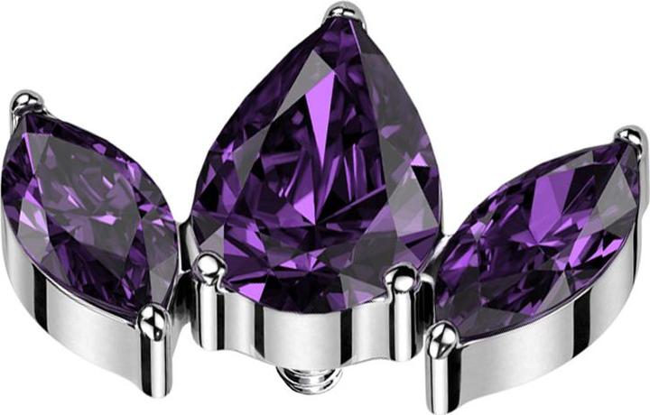 Star Piercing Dermal Anchor silber zwei Ovale und ein Tropfen Kristall violett (ohne Messing, Titan G23)