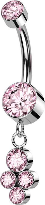 Star Piercing Banane Innengewinde pink zwei Zylinder Kristall silber Anhänger vier Kristalle pink (Titan G23, ohne Messing)