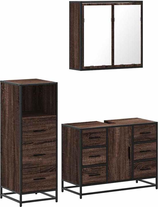 Produktbild VidaXL 3-tlg. Badmöbel-Set Braun Eichen-Optik Holzwerkstoff Badmöbelset