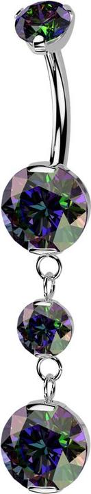 Hollywood Body Jewelry Banane Innengewinde silber zwei runde Kristalle dunkel multicolor Anhänger zwei Kristalle dunkel mul (ohne Messing, Titan G23)