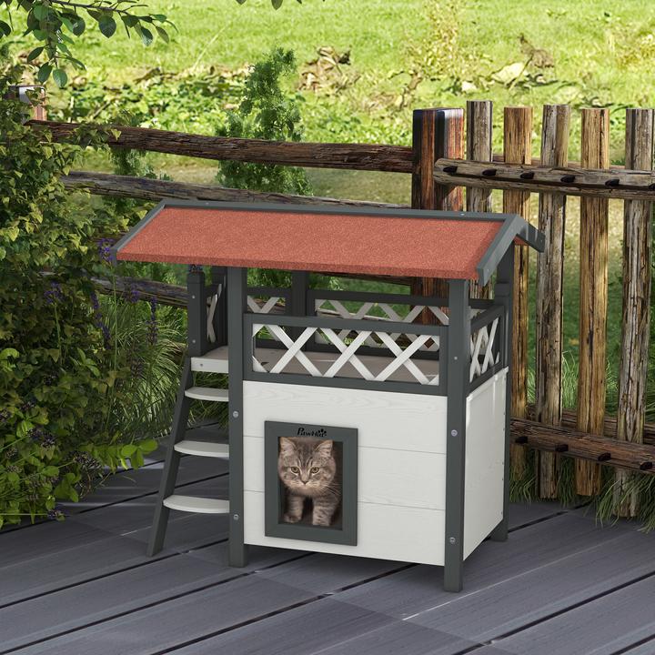 Produktbild PawHut Katzenhaus mit Treppe und Dach (Katze)