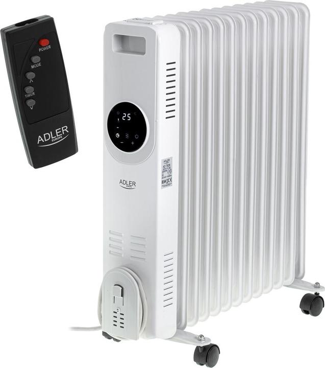 Image du produit Adler AD 7826 Radiateur LED à bain d'huile avec commande à distance 13 ailettes, blanc (2500 W)