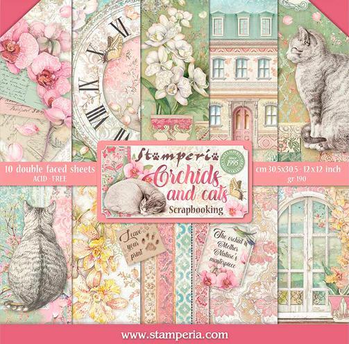 Produktbild Stamperia Scrapbook-Block "Katze und Orchidee", 10 Bogen, 30,5x30,5cm (190 g/m², 10 x)