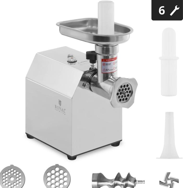Royal Catering Fleischwolf Edelstahl Elektrisch 70 Kg H Reverse Funktion Metallgetriebe 600Watt