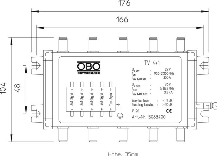 Image du produit OBO Bettermann TV 4+1 Parasurtenseur pour la technique satellite 70V 5083400 (Divers)