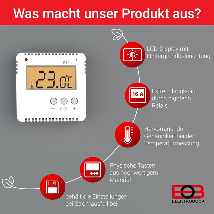 Produktbild Elektrobock EB PT14 - Raumthermostat Aufputz (PT14)