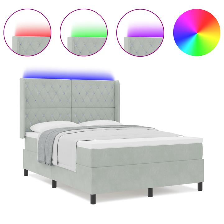 Produktbild VidaXL Boxspringbett Mit Matratze & Led Samt Hellgrau (140 x 190 cm)