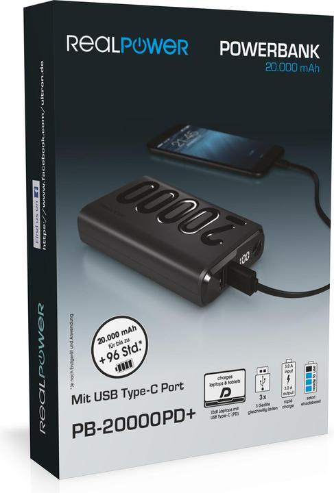 Image du produit RealPower PB-20000 PD+ (20000 mAh, 18 W, 74 Wh)