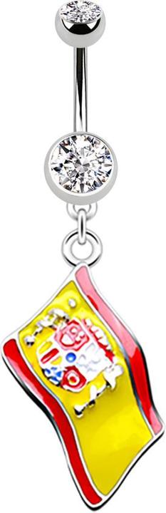 Star Piercing Banane silber mit Anhänger Flagge Spanien (ohne Messing, Chirurgenstahl 316L)