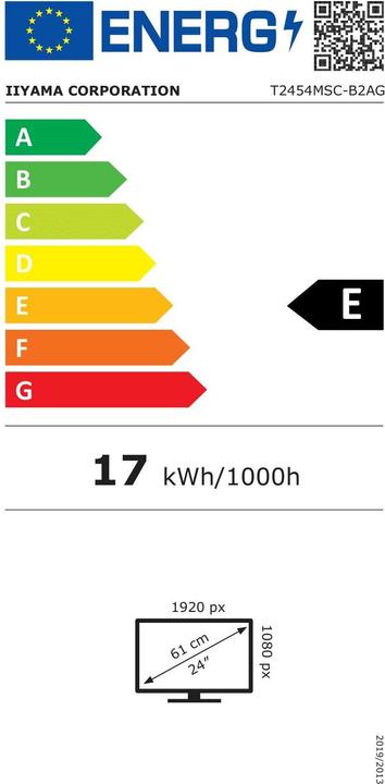 Energie-Label iiyama 60.5cm (23,8") T2454MSC-B2AG 16:9 M-Touch HDMI+USB (1920 x 1080 Pixel, 23.80")