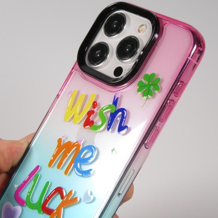 Image du produit PhoneLook Coque Gel transparent WISH ME LUCK avec crochet pour lanière (sans lanière) /bleu (Apple iPhone 15 Pro Max)