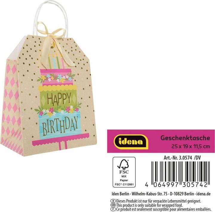 Produktbild Idena Geschenktasche Happy Birthday Torte gold 19x25x11,5cm (Geschenkbox)