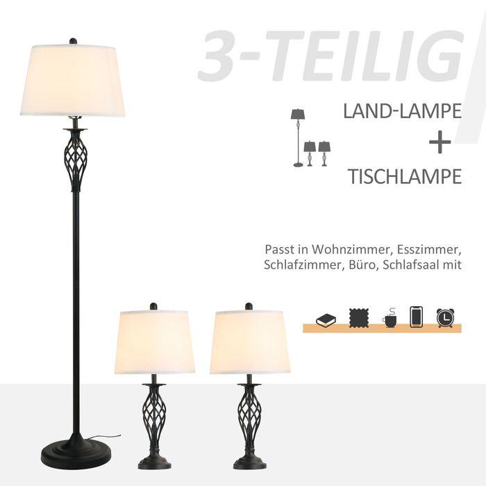 Produktbild Swisshandel24 3er-Lampenset 2 Tischlampe(ø38 x 158H cm) + 1 Stehlampe(ø30 x 62H cm) Metall, PS, Polyester, Baumwol (E27)