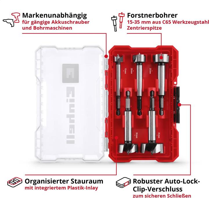 Actual product image Einhell 706003 Forstner bit set 15 mm, 20 mm, 25 mm, 30 mm, 35 mm 1 set (35 mm, 15 mm, 30 mm, 20 mm, 25 mm)