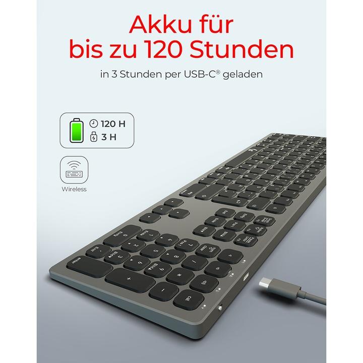 Image du produit KeySonic Clavier Full-Size en aluminium, Bluetooth® & RF, pour Win & macOS (DE, Sans fil)
