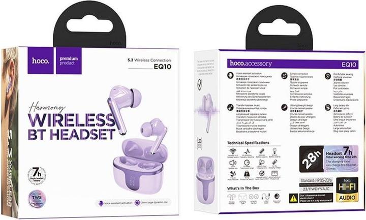 Actual product image Hoco Wireless headphones EOL wireless bluetooth earphones TWS EQ10 purple (7 h)