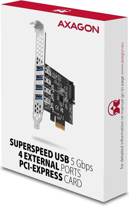 Actual product image Axagon PCEU-43RS PCIe Adapter 4x USB3.0 UASP VIA, 15-pin SATA Power Supply