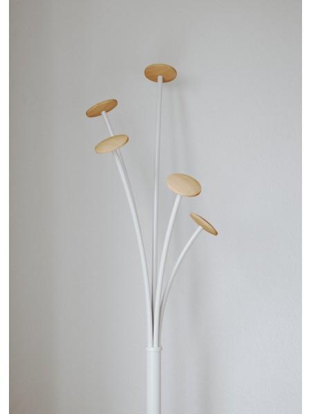 Produktbild Alba Garderobenständer FESTIVAL, Höhe: 1.870 mm, weiss 5 Haken aus hellem Holz, mit Schirmständer, S