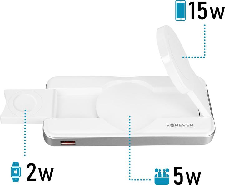 Image du produit Forever banque d'énergie sans fil MATB-300 10000 mAh 3in1 blanc (10000 mAh, 15 W)