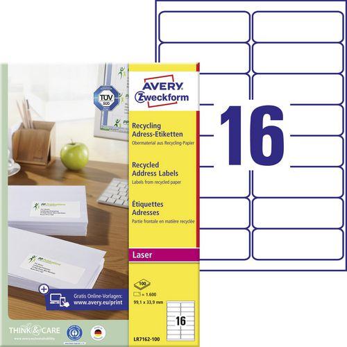 Image du produit Avery Étiquettes d'adresse recyclées LR7162-100 99.1 x 33.9 mm Blanc 1600 étiquettes