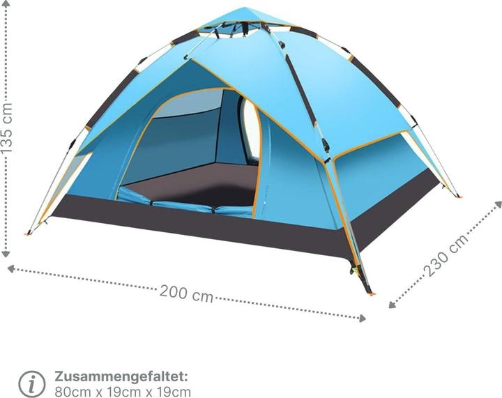 Produktbild Hermex Quick-Up-Zelt für 3-4 Personen Campingzelt Automatikzelt Festivalzelt (3.40 kg, 4 Personen)
