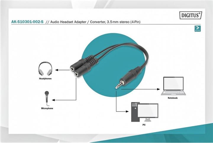 Actual product image Digitus Headset Adapter Cable TRRS (Headset adapter)