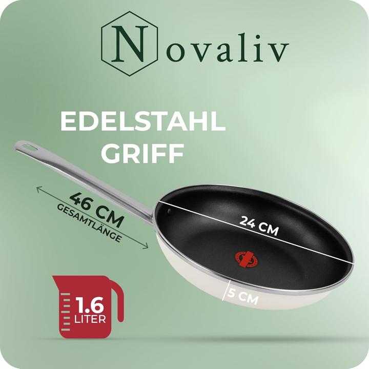 Produktbild Novaliv Energiesparpfanne 24 cm Einsparung bis zu 40% - Emaillierter Stahl, Antihaft Beschichtung in (24 cm, Bratpfanne, Stahl)