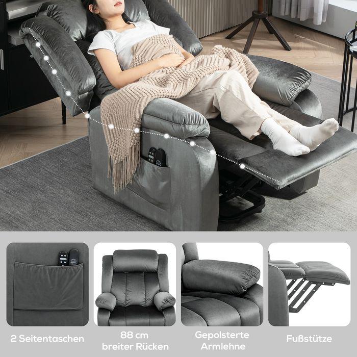 Produktbild Swisshandel24 Fernsehsessel mit Aufstehhilfe Relaxsessel mit Liegefunktion, Vibrationsmassage, dunkelgrau