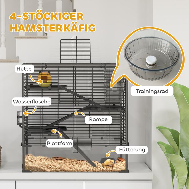 Actual product image PawHut Zwerghamster-Käfig Stahl, gehärtetes Glas Schwarz