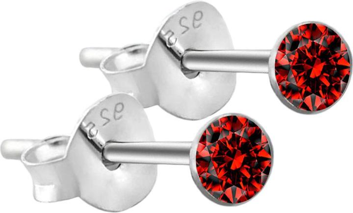 Star Piercing Ohrstecker rund aus 925 Sterlingsilber mit Kristall rot (925 Sterlingsilber)