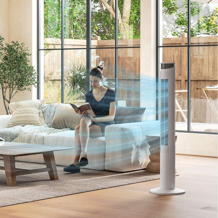 Image du produit Swisshandel24 Turmventilator, 45W Standventilator mit 3 Belüftungsstufen, Fernbedienung, Weiss (55 dB)