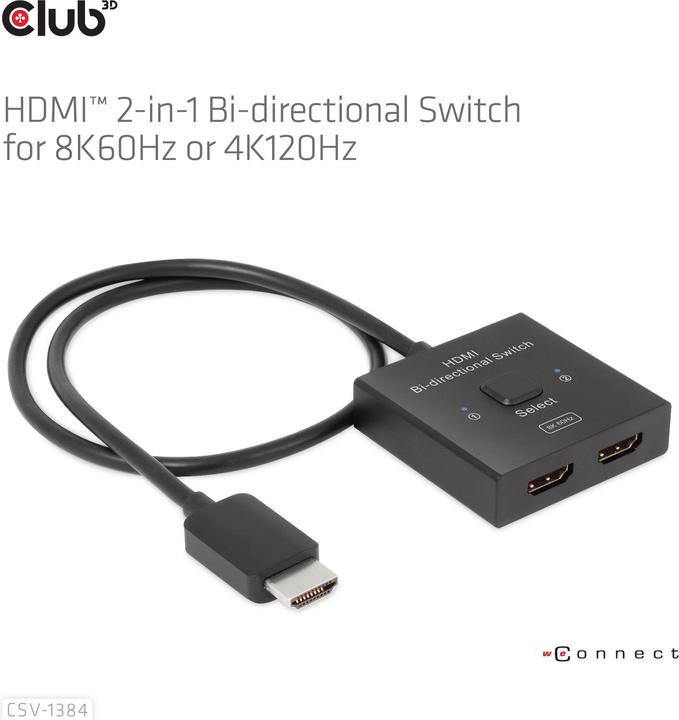 Immagine prodotto Club 3D Club3D Switch HDMI 2-in-1 bidirezionale 8K60Hz/4K120Hz UHD al dettaglio