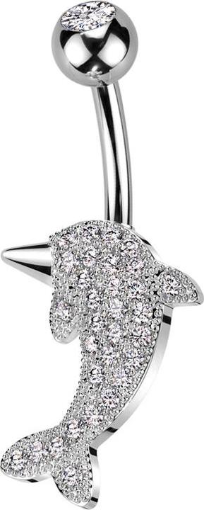Immagine prodotto Star Piercing Banana d'argento con cristallo a sfera d'argento e cristalli a delfino d'argento (Ottone, Acciaio chirurgico 316L)