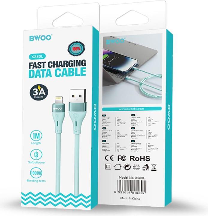 Image du produit Bwoo Minimalist Silicone 3A Cable X280L USB- to Lightning blue