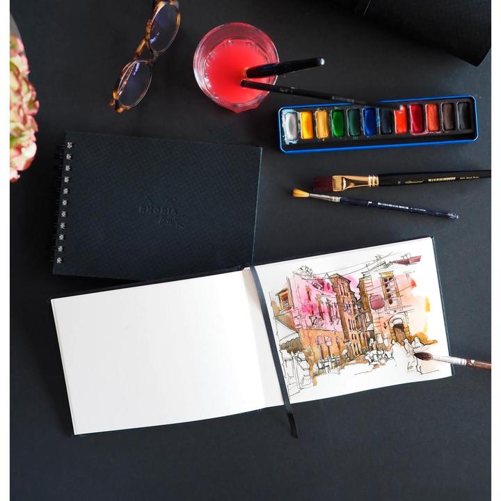 Image du produit Rhodia Touch Watercolor Book, papier 100% coton grain satiné 300g - A6 portrait, 40 pages - Noir (300 g/m², 240 x)