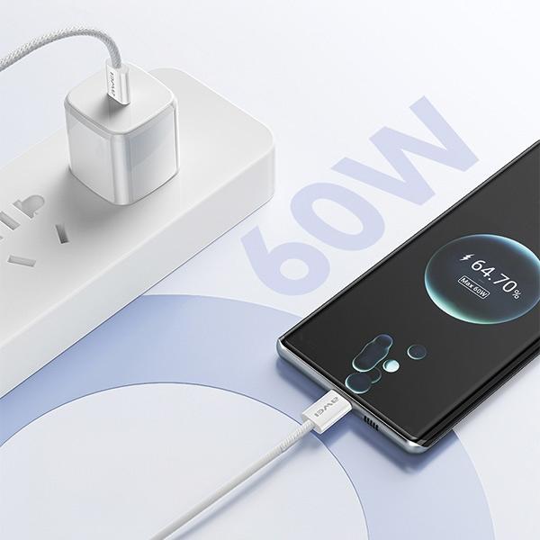 Actual product image Awei cable CL-219T USB-C na USB-C 60W biały/white iPhone 15 (USB 3.2 Gen 1, 60 W)