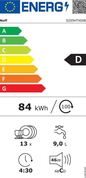 Energy Label Neff S255HTX00E EB dishwasher XXL