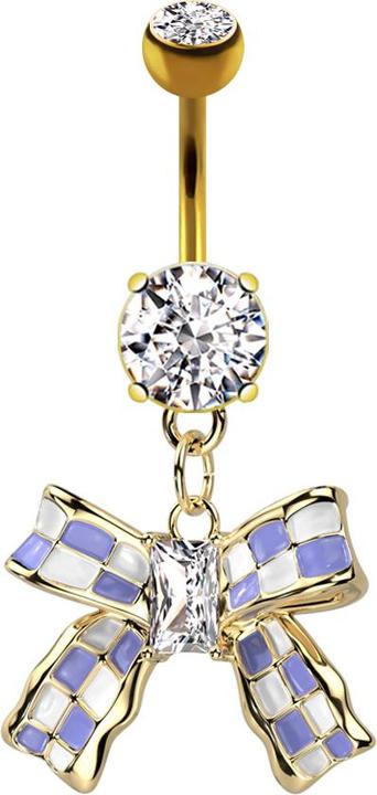 Star Piercing Banane vergoldet mit Kugel Kristall silber Anhänger karierte Masche (Messing, Chirurgenstahl 316L)