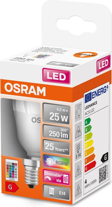 Produktbild Osram Led Retrofit Rgbw Lamps With Remote Control (E14, 25 W, 250 lm, 1 x, G)