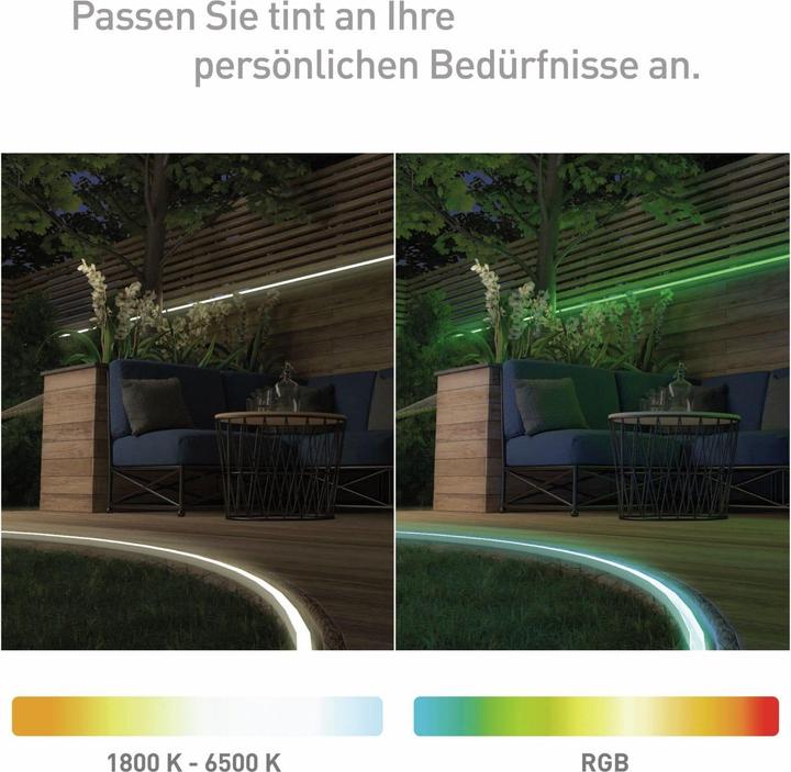 Immagine prodotto Müller Licht LED-Strip da esterno bianco + colore 36W 1200 lm 1800- 6500 K + RGB luce diurna bianco caldo (Bianco caldo, 500 cm, Esterno)