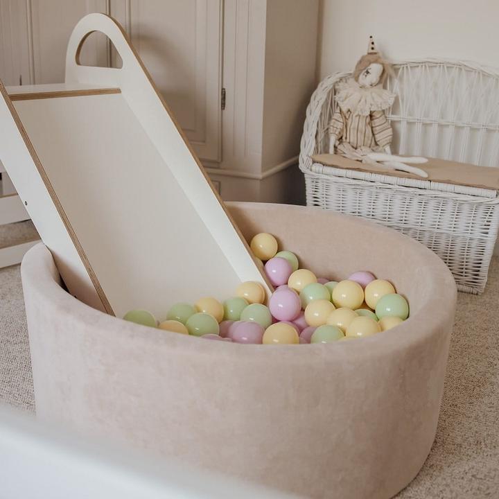 Actual product image Activity Board Waldorf Baby Round Ball Bath 90x40cm with 300 Balls, Gift Ball Bath - Ecru Velvet