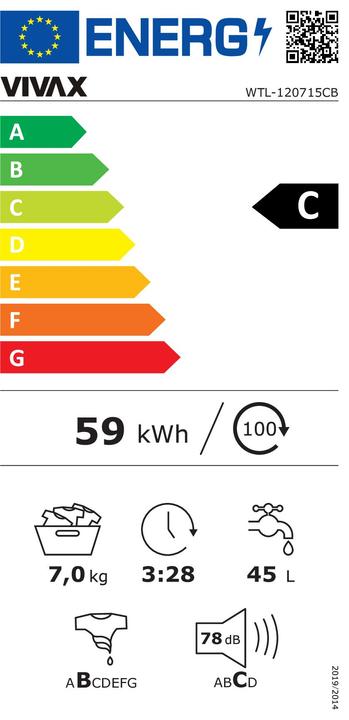 Energy Label Vivax WTL-120715CB (7 kg, Upwards)