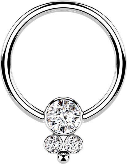 Star Piercing Ball Closure Ring silber Scheibe mit drei Kristallen (Chirurgenstahl 316L, ohne Messing)