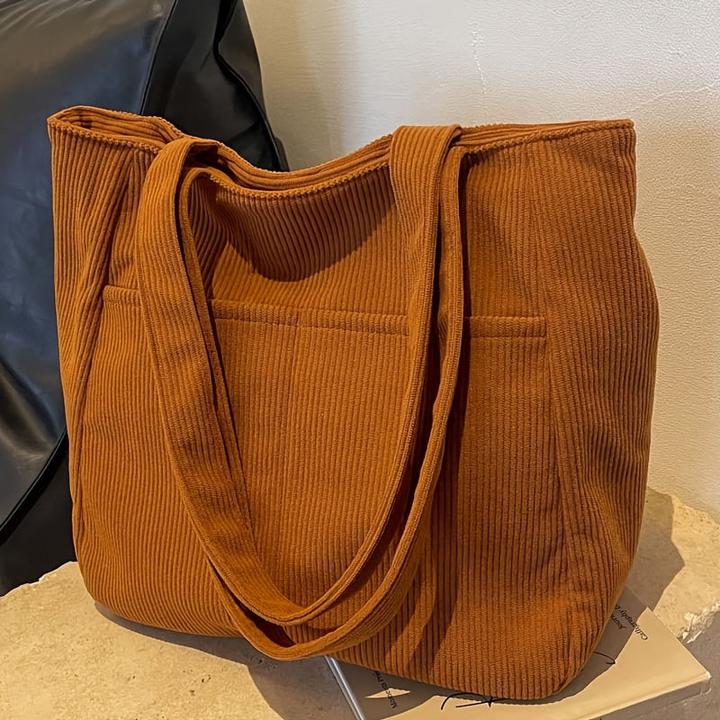Actual product image Only-Bags.Store Cord-Tasche mit festen Schulterriemen, lässig einfarbig, Reissverschluss, Polyester gefüttert
