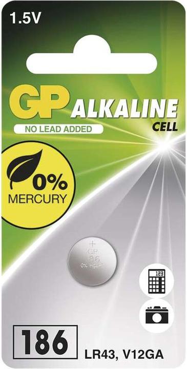 Produktbild GP Batteries GP Knopfzelle Alkaline LR43 1.5V, 1 Stk (1 Stk., LR43, 70 mAh)